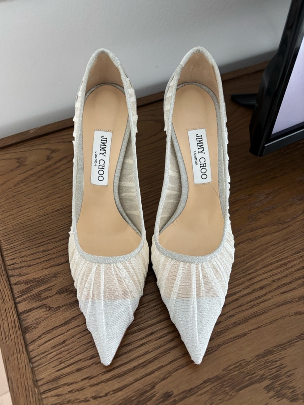 Jimmy Choo Love 100 glittered tulle and canvas pumps size 40